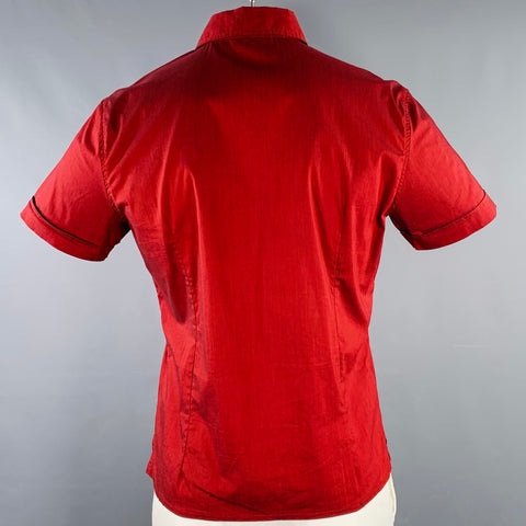 POLITIX Size L Burgundy Red Cuffed Short Sleeve Shirt