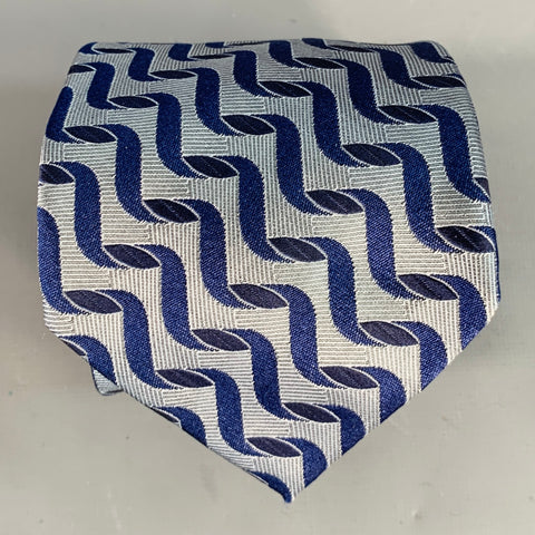 LUCIANO BARBERA Navy Blue Zig Zag Jacquard Silk Tie