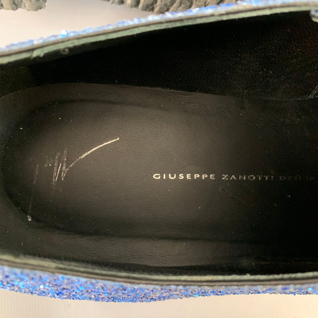 GIUSEPPE ZANOTTI Size 11 Blue Glitter Leather Derby Lace-Up Shoes GIUSEPPE ZANOTTI Size 11 Blue Glitter Leather Derby Lace-Up  main image 3