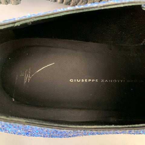 GIUSEPPE ZANOTTI Size 11 Blue Glitter Leather Derby Lace-Up Shoes