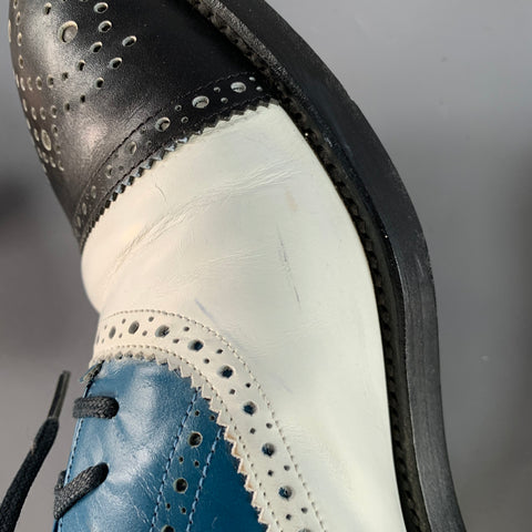 ROBERT CLERGERIE Size 9 Black White Blue Leather Perforated Spectator Lace-Up Shoes
