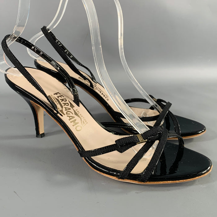 SALVATORE FERRAGAMO Size 8.5 Black Patent Leather Slingback Sandals