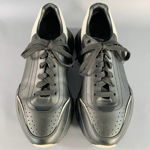 DOLCE & GABBANA Size 10 Daymaster Black White Color Block Leather Chunky Sole Sneakers