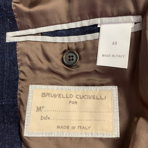 BRUNELLO CUCINELLI Size 38 Navy Grey Plaid Notch Lapel Sport Coat