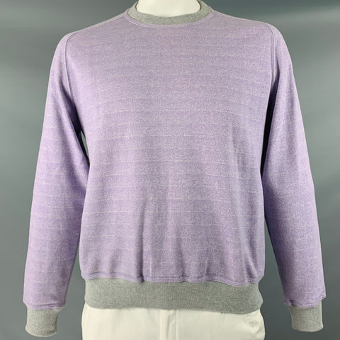 BRUNELLO CUCINELLI Talla L Sudadera con cuello redondo de algodón a rayas gris lavanda