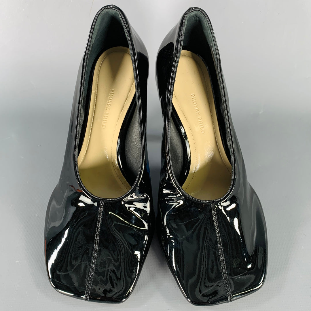PHOEBE PHILO Size 7.5 Black Patent Leather Square Toe Pumps