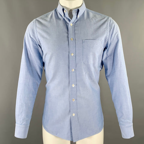 WINGS and HORNS Size S Blue Oxford Cotton One Pocket Long Sleeve Shirt