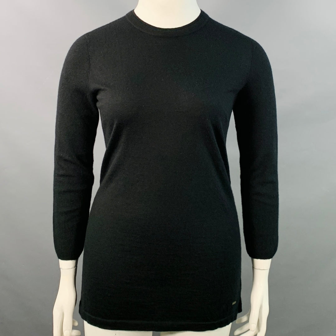 AKRIS Size 12 Black Cashmere Layered Crew Neck Pullover