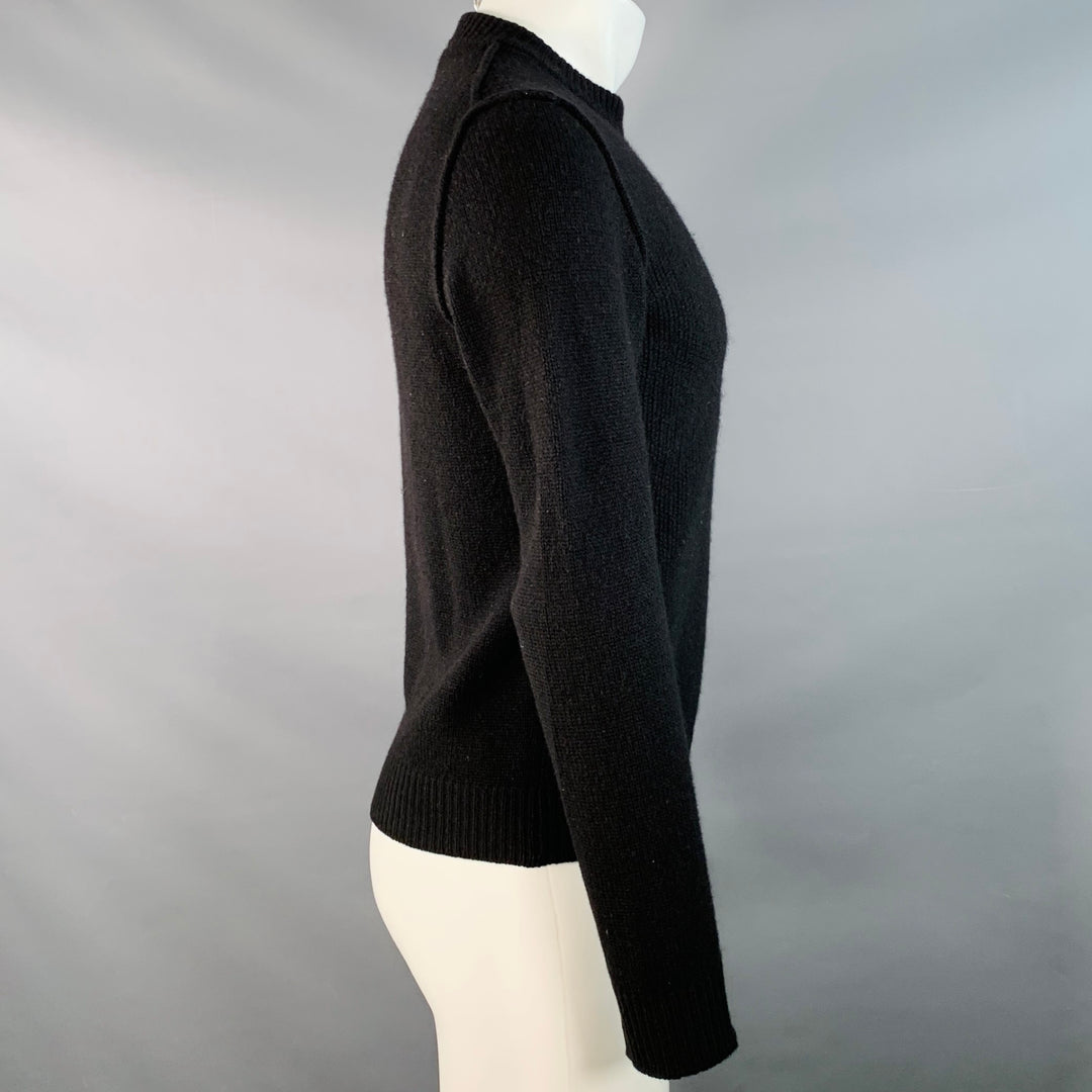 LANVIN Size S Black Waffle Knit Camel Cashmere Reverse Seams Sweater