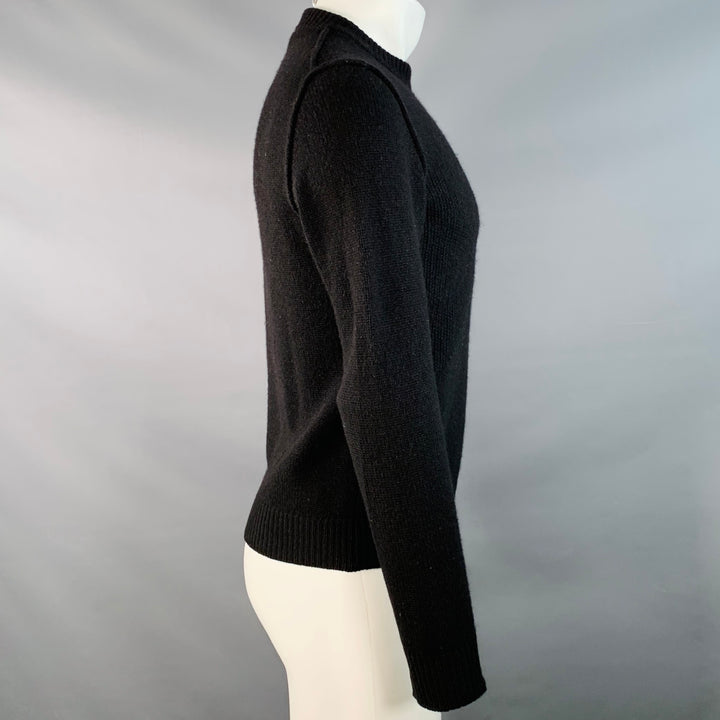 LANVIN Size S Black Waffle Knit Camel Cashmere Reverse Seams Sweater