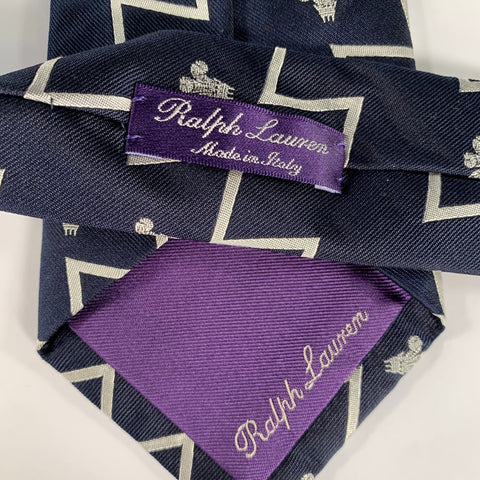 RALPH LAUREN Navy White Mixed Pattern Silk Tie