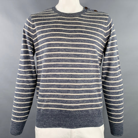J.CREW Size L Grey Cream Stripe Wool Alpaca Crew Neck Pullover