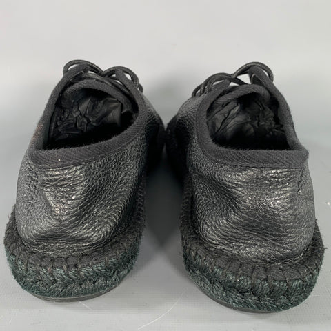 SAINT LAURENT Size 8 Black Crackled Leather Yacht Lace Up Shoes
