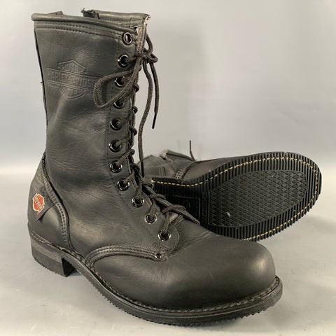 HARLEY DAVIDSON Size 9.5 Black Leather Lace Up Boots