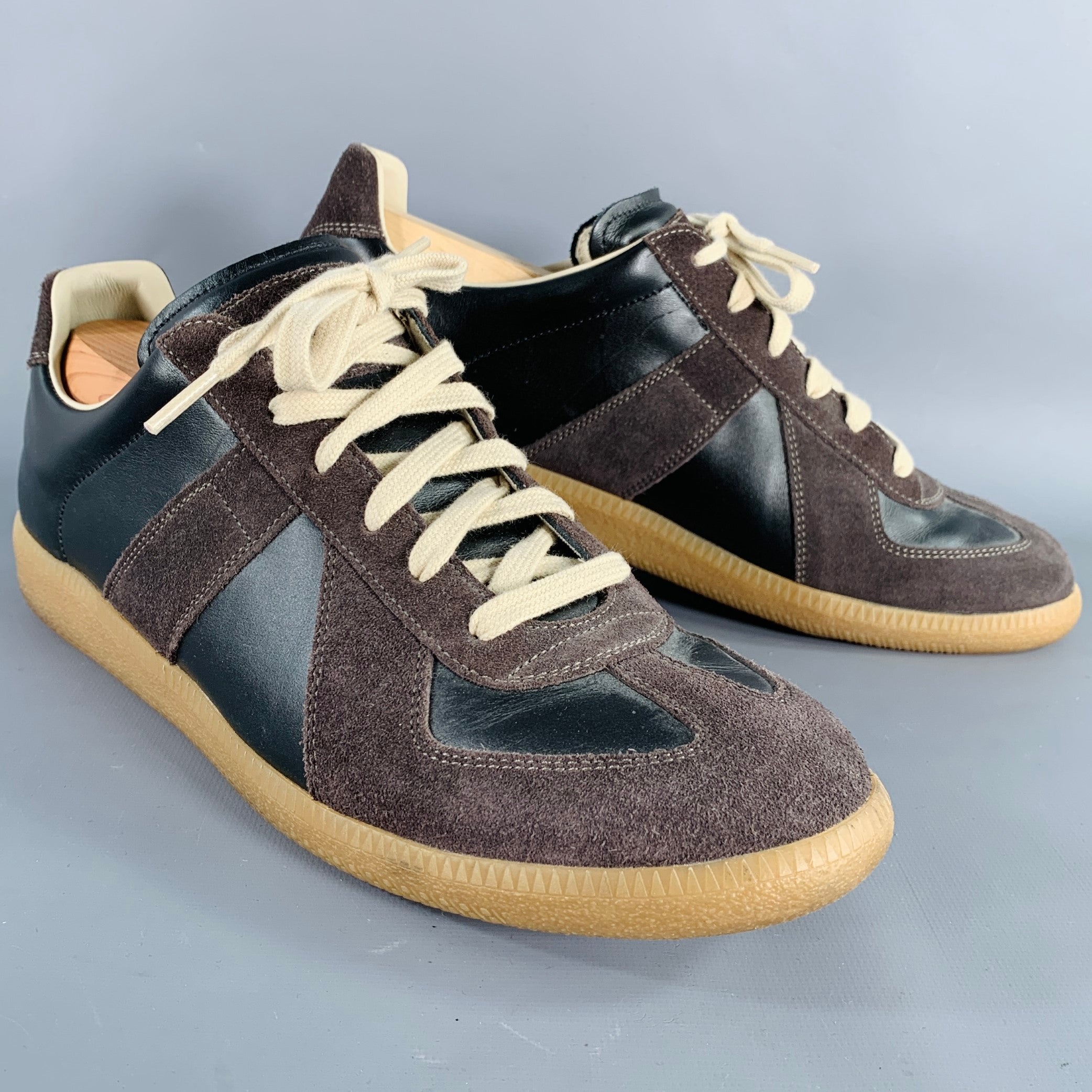 【50】Maison Martin Margiela 10 ここのえ MARTIN MARGIELA Size 10 Black Charcoal Color Block Leather Low Top