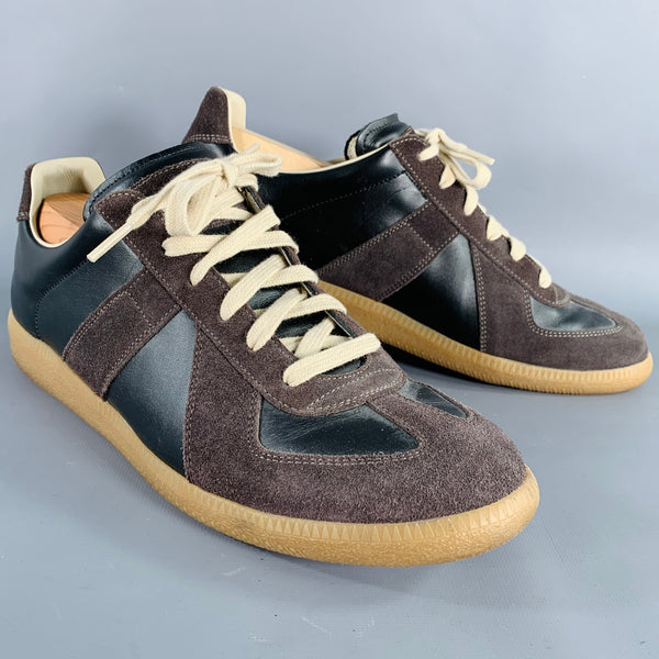MARTIN MARGIELA Size 10 Black Charcoal Color Block Leather Low Top