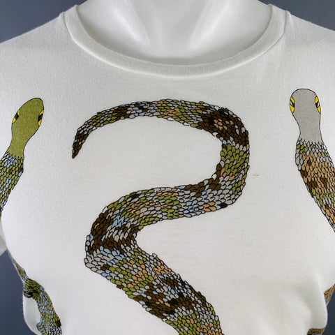 MARC by MARC JACOBS Size M White Olive Snake Cotton Short Sleeve T-shirt
