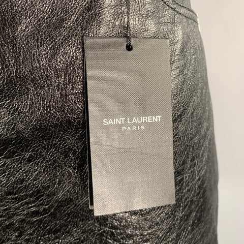 SAINT LAURENT Size 10 Black Calfskin Leather Mini Skirt