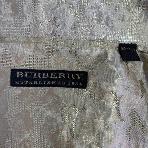 BURBERRY PRORSUM Size S Gold Metallic Floral Silk Blend Tuxedo Long Sleeve Shirt