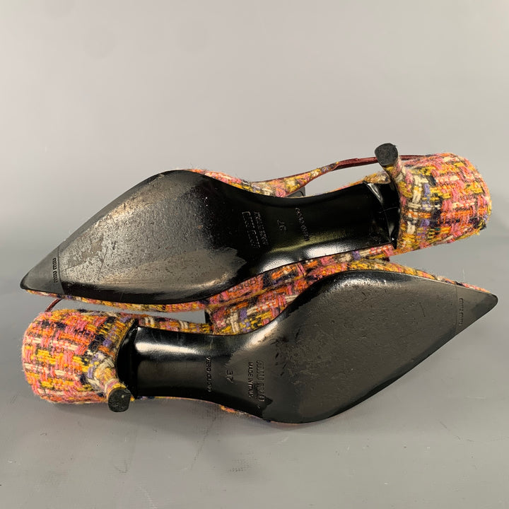 MIU MIU Size 7 Burgundy Wool Tweed Slingback Pumps