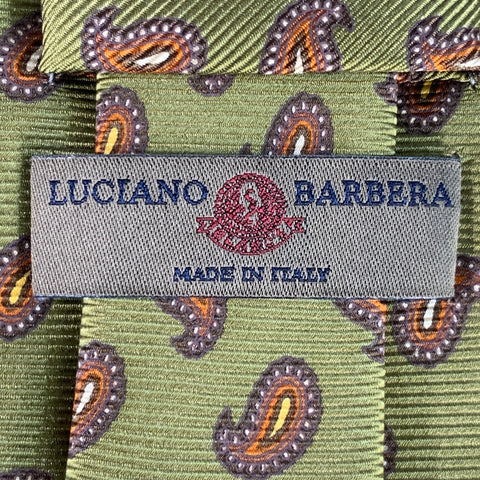 LUCIANO BARBERA Orange Olive Green Paisley Silk Tie