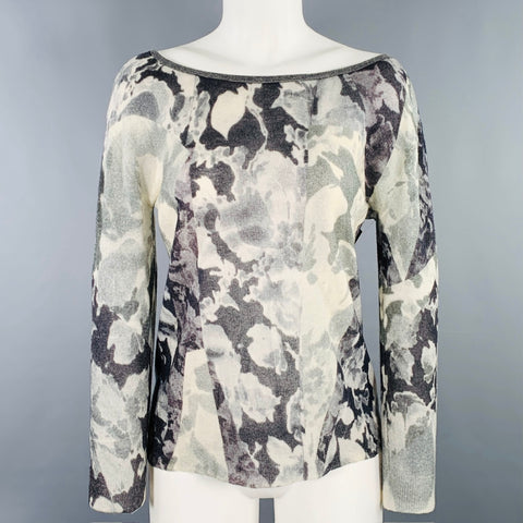 DRIES VAN NOTEN Size S Grey Black Cashmere Blend Abstract Scoop Neck Casual Top