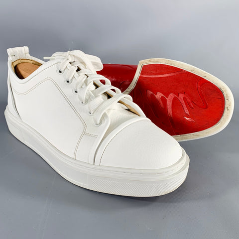 CHRISTIAN LOUBOUTIN Size 10.5 Adolon Junior White Red Color Block Leather Cutout Sneakers