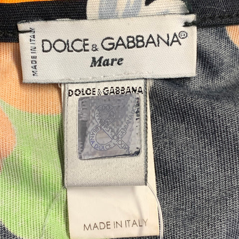 DOLCE & GABBANA 2000s Size M Black Multi Color Polyester Floral Side Zipper Swim Coverup Skirt