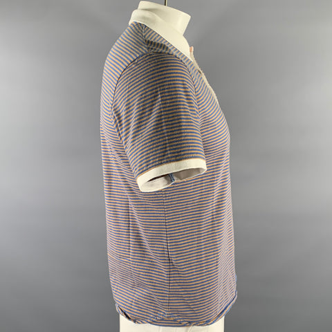 SHIPLEY and HALMOS Size XL Blue Orange White Stripe Cotton Ribbed Polo