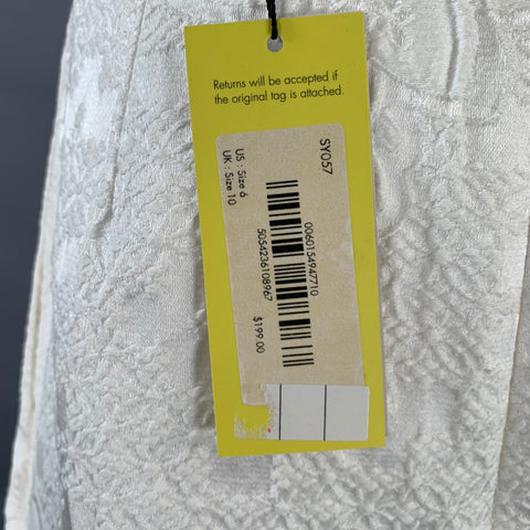 KAREN MILLEN Size 6 White Cotton Blend Floral A-Line Midi Skirt