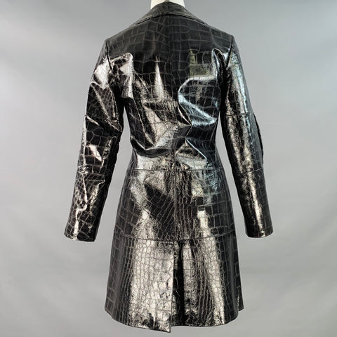 DUE G Size 6 Black Embossed Patent Leather Single Breasted Coat