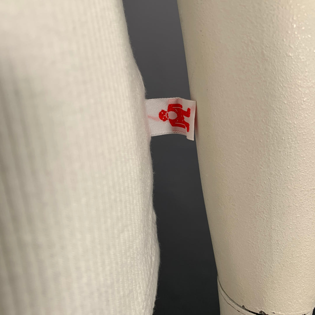 WALTER VAN BEIRENDONCK Size XXL White Red Cotton Ribbed Ringer T-Shirt