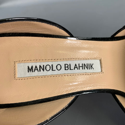MANOLO BLAHNIK Size 9.5 Black Patent Leather Two Tone Pointed Toe Pumps
