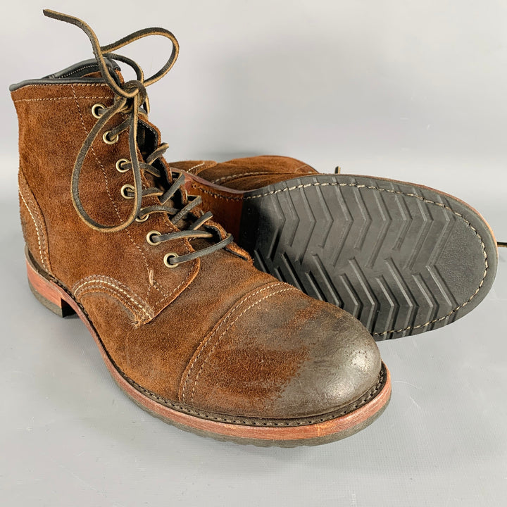 FRYE Size 10.5 Brown Roughout Leather Lace-Up Boots