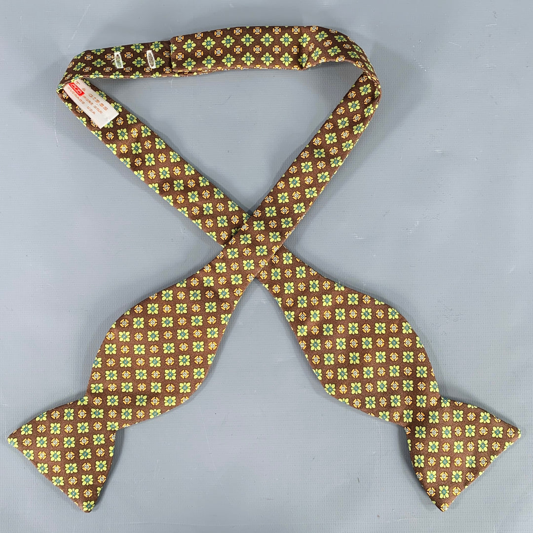 CARROT & GIBBS Brown Green Orange Floral Silk Bow Tie