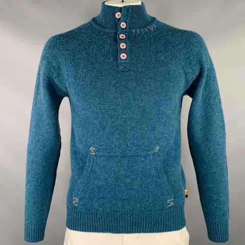 BROOKLYN INDUSTRIES Size L Blue Grey Knit Lambswool Half Placket Sweater
