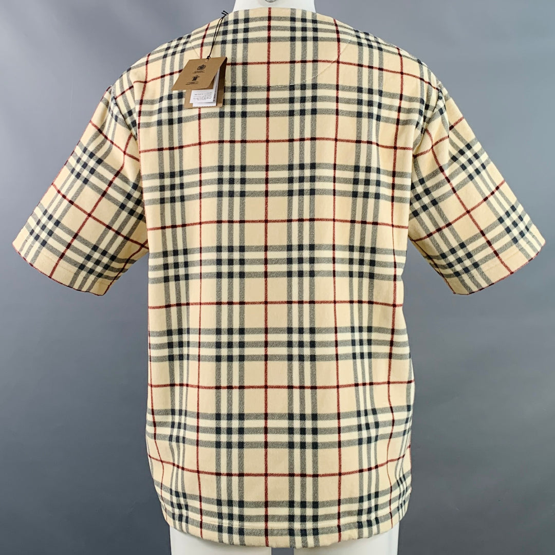 BURBERRY Archive Size S Willesden Khaki Black Burgundy Plaid Cotton Oversized T-Shirt Pullover
