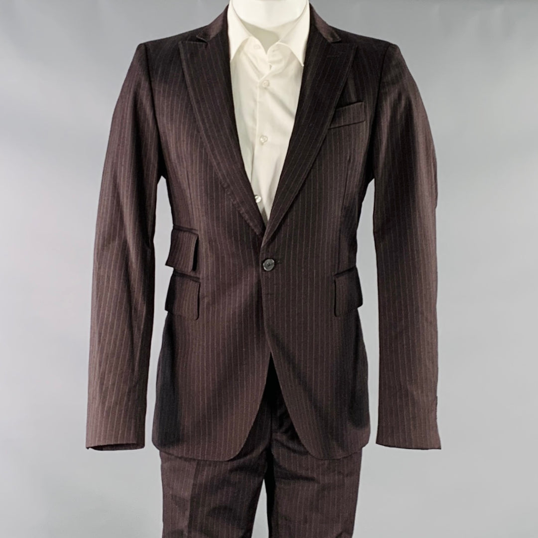 CoSTUME NATIONAL Size 38 Brown Grey Pinstripe Wool Single Button Suit