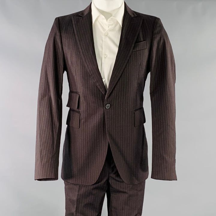 CoSTUME NATIONAL Size 38 Brown Grey Pinstripe Wool Single Button Suit