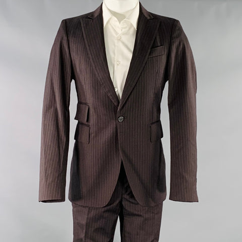 Costume National Taille 38 Costume à Rayures Grises et Marron en Laine à Un Bouton