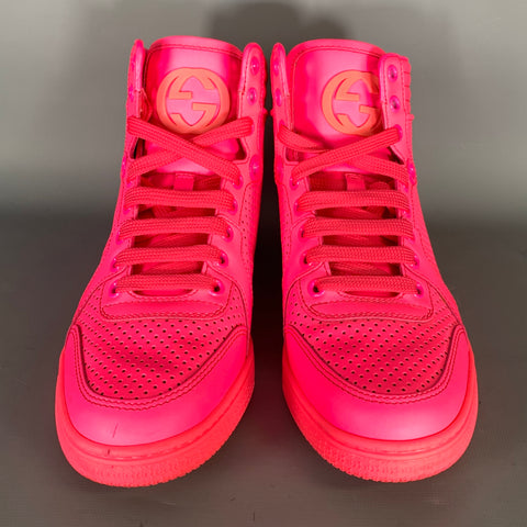 GUCCI Size 6 Pink Leather Perforated High Top Sneakers