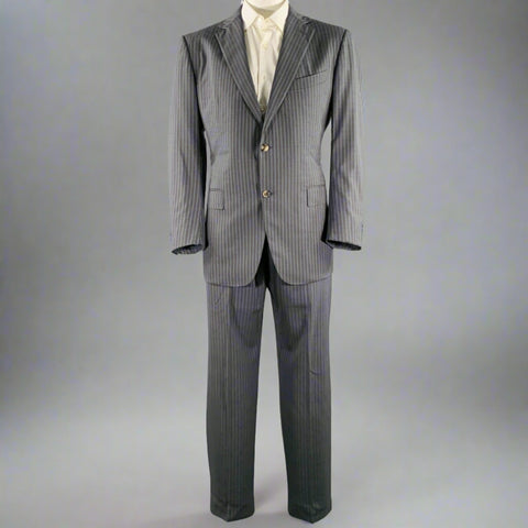 ERMENEGILDO ZEGNA Size 46 Grey Blue Pinstripe Wool Suit