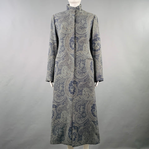 RALPH LAUREN Size M Grey Blue Wool Paisley Hidden Buttons Coat