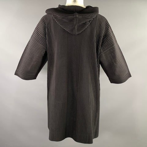 ISSEY MIYAKE Size S Black Pleated Polyester Hooded Coat