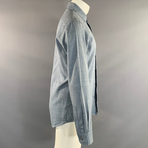 RYAN ROBERTS Size M Blue Heather Cotton Wool Button Up Long Sleeve Shirt