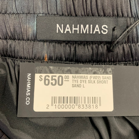 NAHMIAS Taille L Short de survêtement en mélange de soie avec logo tie-dye noir et blanc