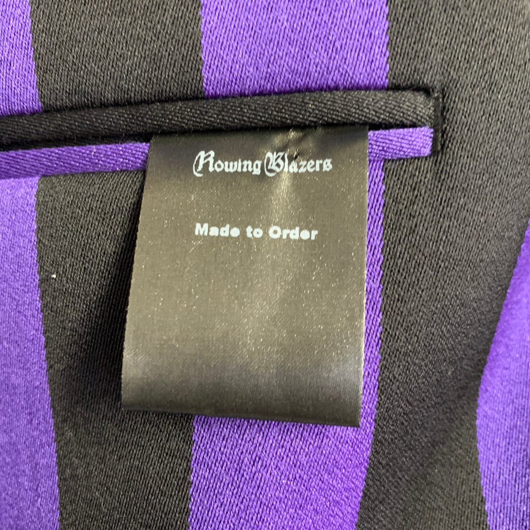 ROWING BLAZERS Size 46 Long Black Purple Stripe Cotton Wool Sport Coat