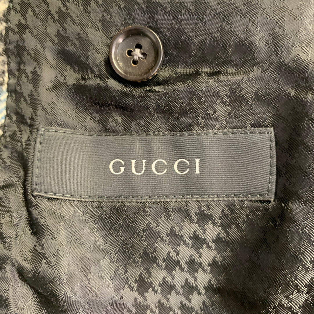 GUCCI Size 38 Black White Blue Glenplaid Wool Notch Lapel Suit
