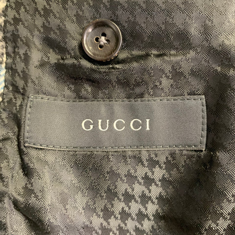 GUCCI Size 38 Black White Blue Glenplaid Wool Notch Lapel Suit