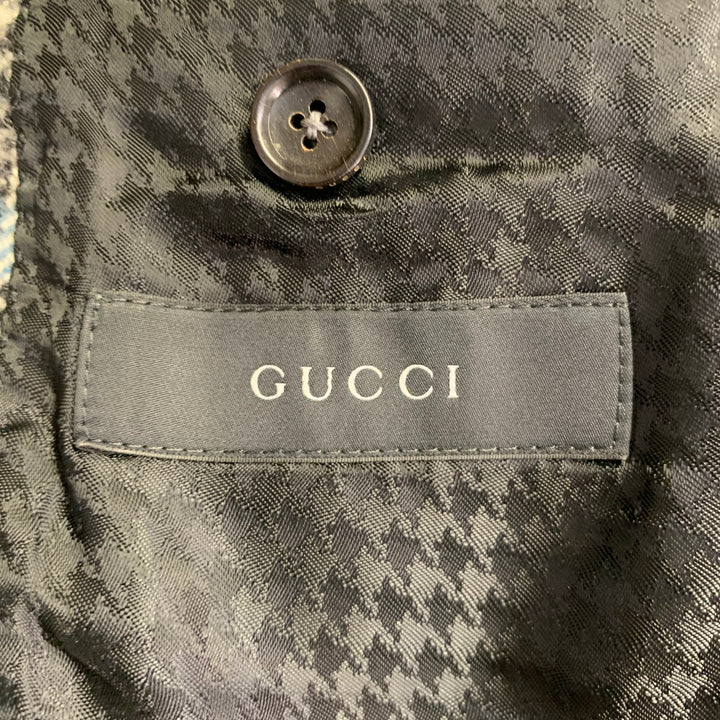 GUCCI Size 38 Black White Blue Glenplaid Wool Notch Lapel Suit